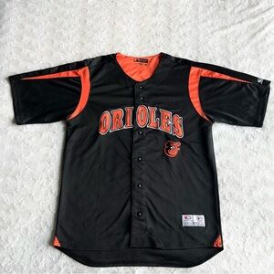 Baltimore Orioles Jersey Mens Large Black Spell Out Bird Baseball True Fan Bmore